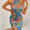 SXY NECK WRAP PRINTED BODYCON DRESS - Image 4