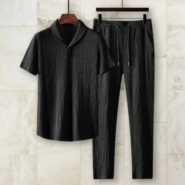 2Pcs Classic Lightweight Men Outfit Turn-down Collar Short Sleeve Shirt 