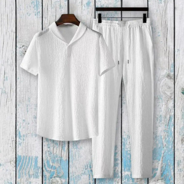2Pcs Classic Lightweight Men Outfit Turn-down Collar Short Sleeve Shirt  - Image 3