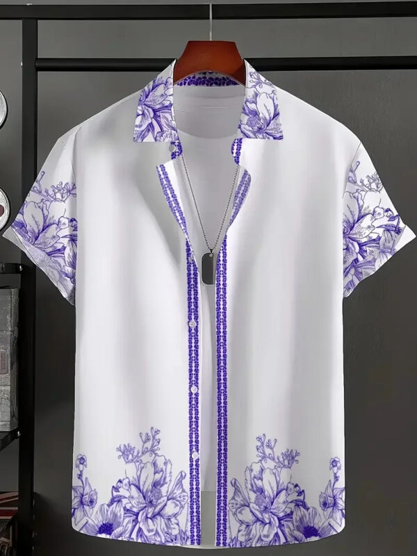 Summer Hawaiian Vintage Floral Print Men's Short Sleeved Shirt - Image 7