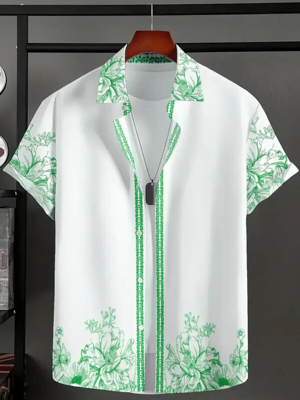 Summer Hawaiian Vintage Floral Print Men's Short Sleeved Shirt - Image 5