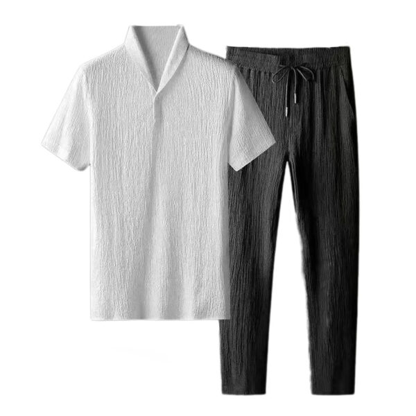 2Pcs Classic Lightweight Men Outfit Turn-down Collar Short Sleeve Shirt  - Image 5
