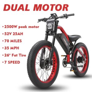 2500W PEAK POWER DUAL MOTOR 52V 25AH REMOVABLE LITHIUM BATTERY ELECTRIC BIKE