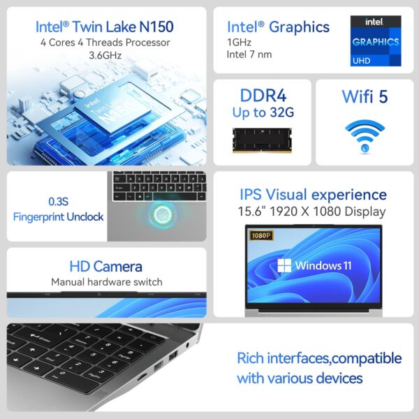 MOREFINE 15.6" IPS INTEL TWIN LAKE N150 PROCESSOR NOTEBOOK COMPUTER - Image 3
