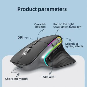 PHONEPACE 2.4G WIRELESS BLUETOOTH RGB RECHARGEABLE ERGONOMIC COMPUTER MOUSE FOR GAMING OFFICE