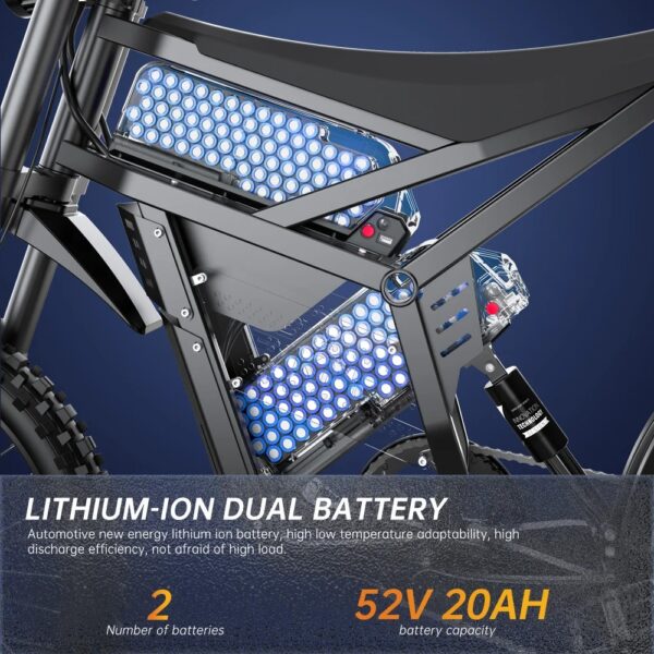 2900W, 25INCH TIRE, 52V40AH BATTERY SPEED 60KMH MOUNTAIN E-BIKES - Image 2