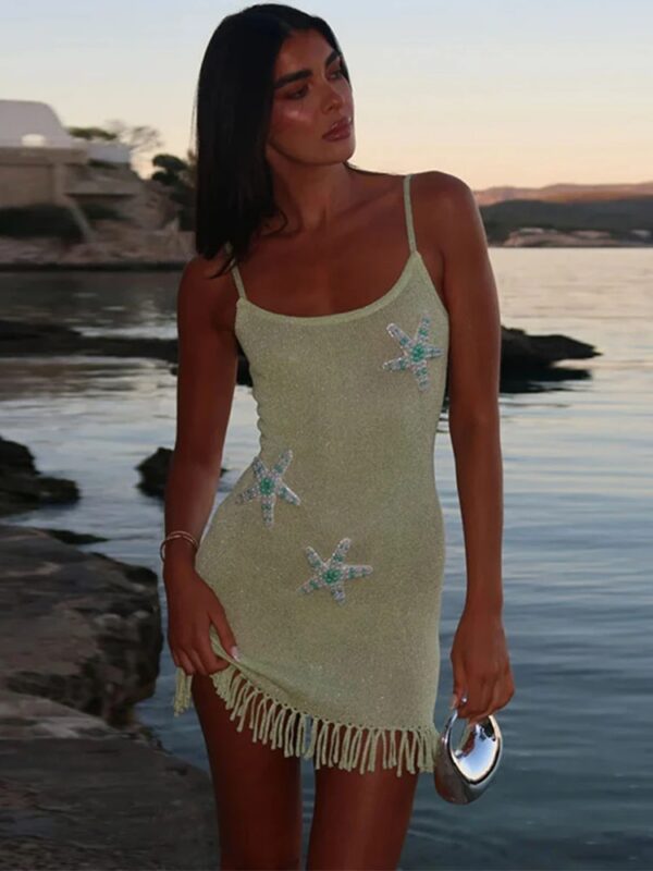 SUMMER  SLEEVELESS BACKLESS TASSEL MINI DRESS - Image 2