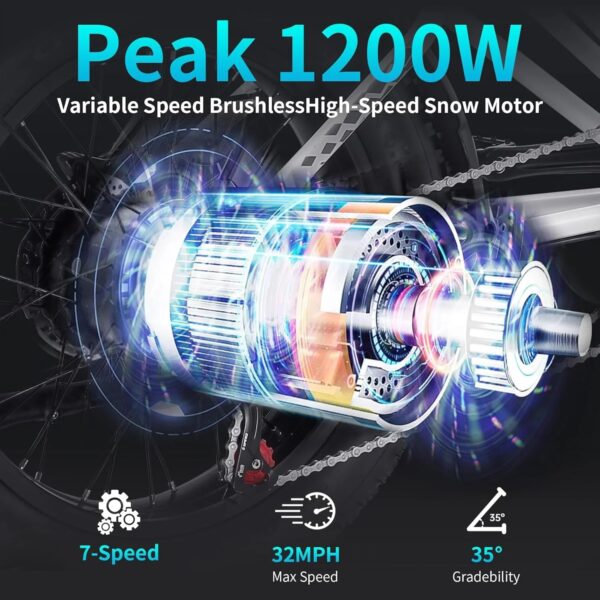 1200W PEAK POWER BRUSHLESS MOTOR 48V 20AH REMOVABLE BATTERY EBIKE - Image 4