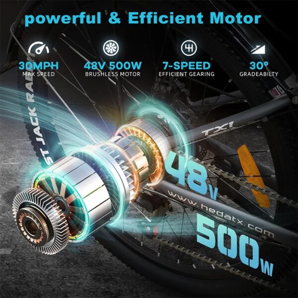 HEDATX 500W 48V 9.6AH BATTERY 26 INCH TIRES E-BIKE - Image 2