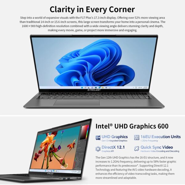 TECLAST F17PLUS 17.3 INCH INTEL N95 16GB RAM 512GB SSD 180° FLIP COMPUTER