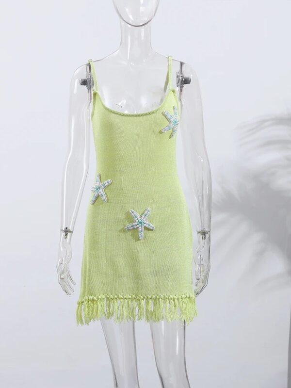 SUMMER  SLEEVELESS BACKLESS TASSEL MINI DRESS - Image 4