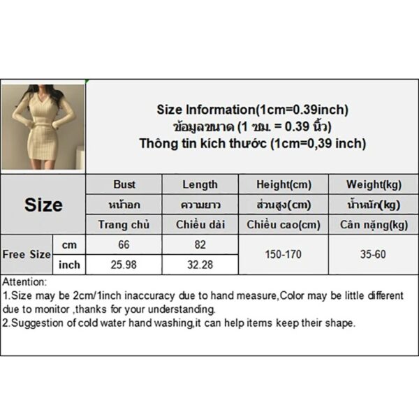 TEROKK V-NECK KNITTED SLIM FIT STRETCHY LONG SLEEVE MINI DRESS - Image 2