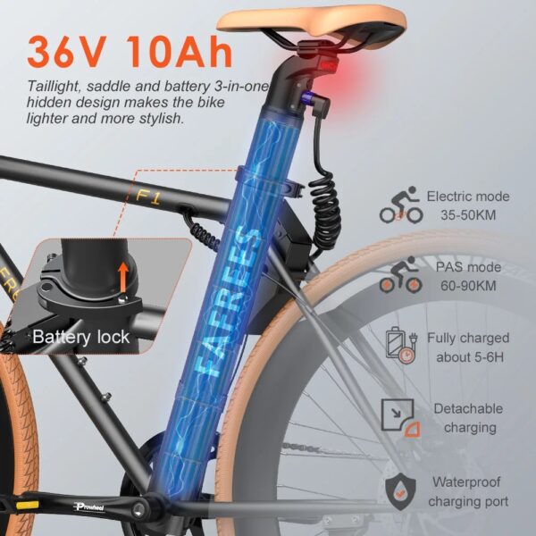FAFREES 250W MOTOR 36V10AH LITHIUM BATTERY ADULT CITY ELECTRIC BIKE - Image 4