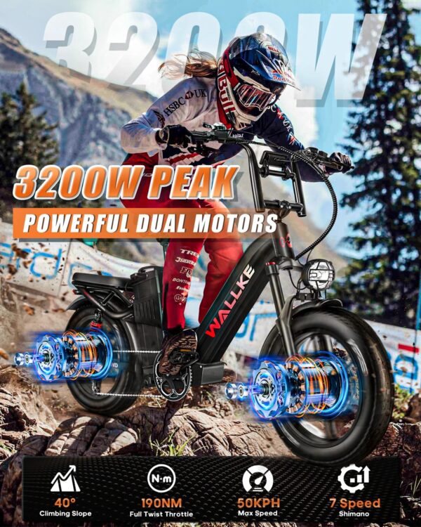W WALLKE 60AH/40AH 3200W 20*4.0'' FAT TIRE APP CONTROL LONG RANGE EBIKE - Image 3