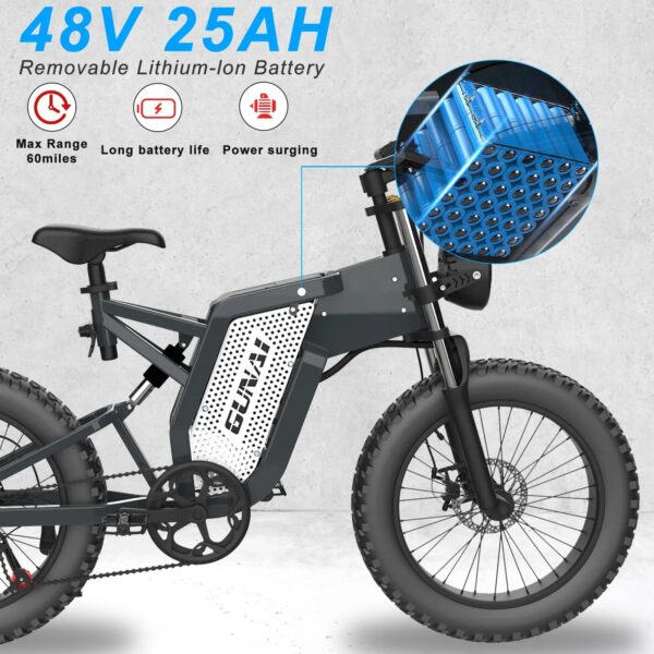 GUNAI 1000W 48V 25AH 20" MOUNTAIN 50KM/H MAX SPEED EBIKE - Image 2